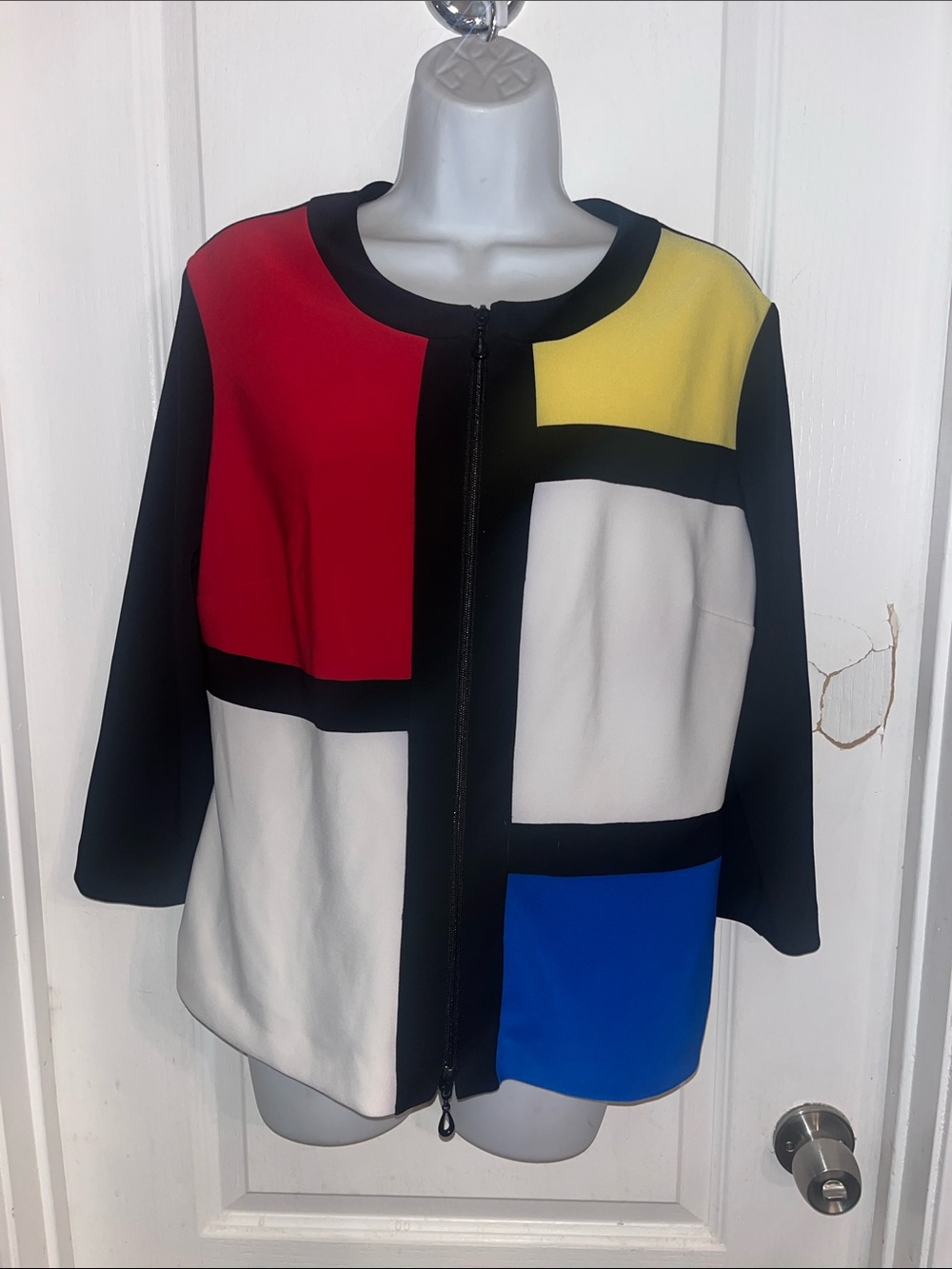 Joseph Ribkoff Colorblock Zip Front Jacket - Red, Yellow, Blue, White, Black